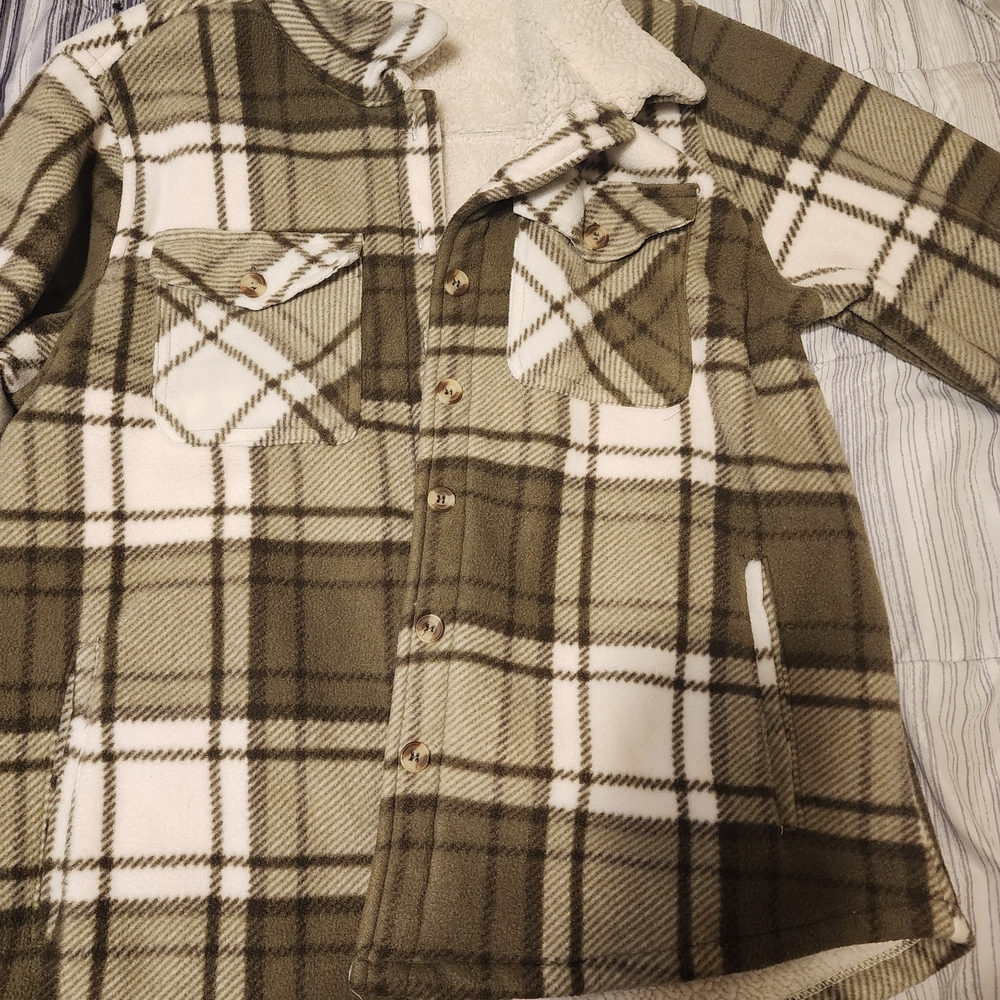 Fashion Nova Plaid Jacket - Olive and Cream